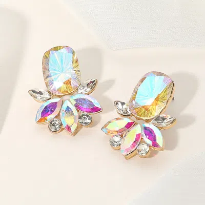 Fashnzfab Rectangle Stone Accented Marquise Stone Embellished Evening Earrings - Ab, Gold, Lt Col Topaz In Multi