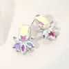 Fashnzfab Rectangle Stone Accented Marquise Stone Embellished Evening Earrings - Ab, Silver In Multi