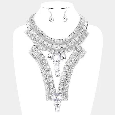 Fashnzfab Rectangle Stone Accented Statement Necklace In Multi