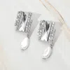 Fashnzfab Rectangle Stone Accented Teardrop Freshwater Pearl Link Dangle Evening Earrings In Multi