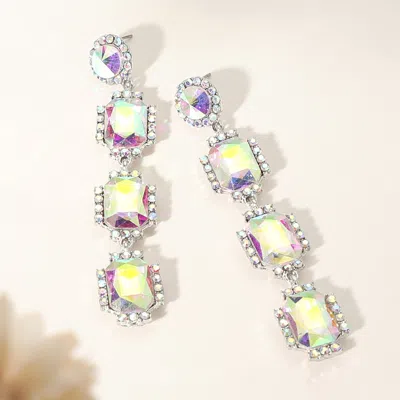 Fashnzfab Rectangle Stone Cluster Drop Evening Earrings - Ab, Silver In Metallic