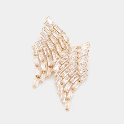 Fashnzfab Rectangle Stone Cluster Evening Earrings In Gold