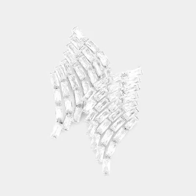 Fashnzfab Rectangle Stone Cluster Evening Earrings - Rhodium In Silver
