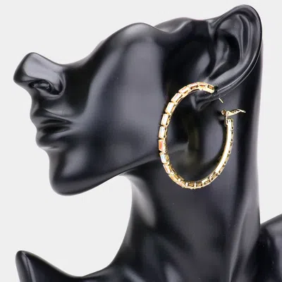 Fashnzfab Rectangle Stone Cluster Hoop Earrings - Ab, Gold