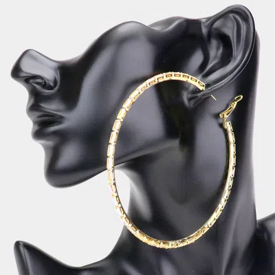 Fashnzfab Rectangle Stone Cluster Hoop Earrings - Ab, Gold In Multi