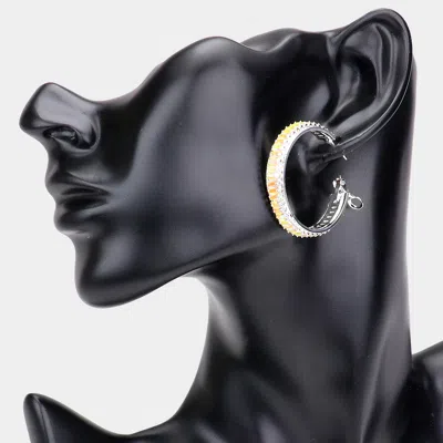 Fashnzfab Rectangle Stone Cluster Hoop Earrings - Ab, Silver In Gold