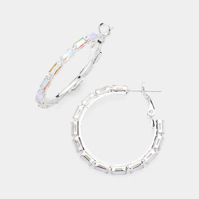 Fashnzfab Rectangle Stone Cluster Hoop Earrings - Ab, Silver In Metallic
