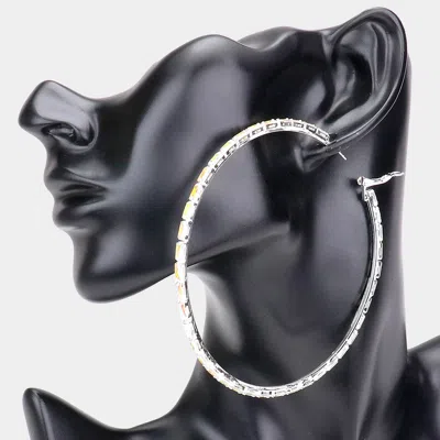 Fashnzfab Rectangle Stone Cluster Hoop Earrings - Ab, Silver In Multi