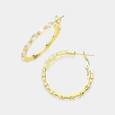 Fashnzfab Rectangle Stone Cluster Hoop Earrings - Clear, Gold In Yellow