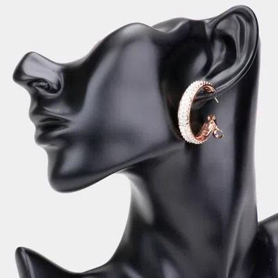 Fashnzfab Rectangle Stone Cluster Hoop Earrings - Rose Gold