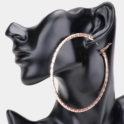 Fashnzfab Rectangle Stone Cluster Hoop Earrings - Rose Gold