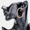 Fashnzfab Rectangle Stone Cluster Hoop Earrings - Rose Gold In Multi