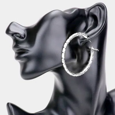Fashnzfab Rectangle Stone Cluster Hoop Earrings - Silver