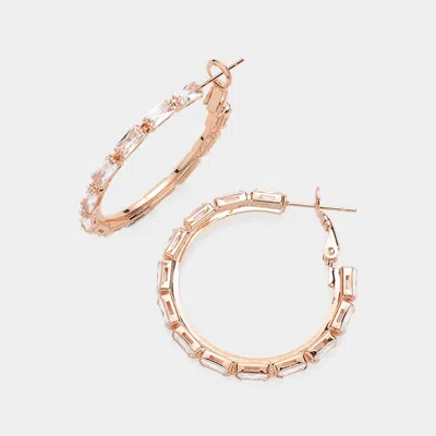 Fashnzfab Rectangle Stone Cluster Hoop Earrings In Silver