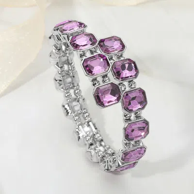 Fashnzfab Rectangle Stone Cluster Link Adjustable Evening Bracelet In Metallic