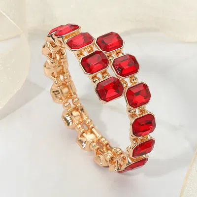 Fashnzfab Rectangle Stone Cluster Link Adjustable Evening Bracelet In Red