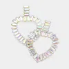 Fashnzfab Rectangle Stone Cluster Open Heart Dangle Earrings - Ab, Rhodium In Metallic