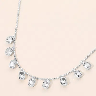 Fashnzfab Rectangle Stone Cluster Station Beaded Chain Necklace In Metallic