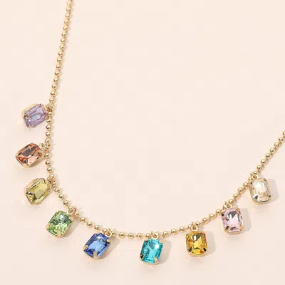 Fashnzfab Rectangle Stone Cluster Station Beaded Chain Necklace In Gold