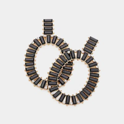 Fashnzfab Rectangle Stone Embellished Oven Oval Earrings - Gold, Jet Black