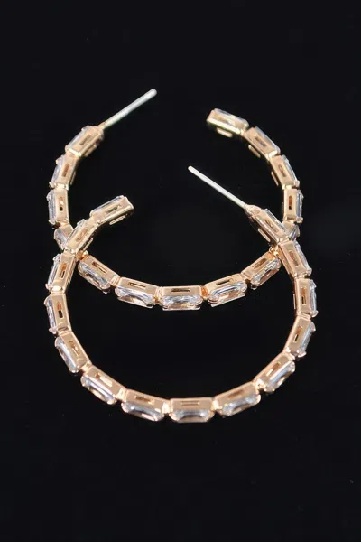 Fashnzfab Rectangle Stone Hoop Earring In Gold