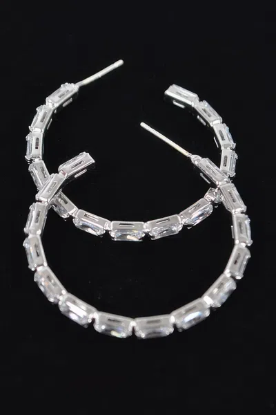 Fashnzfab Rectangle Stone Hoop Earring In White