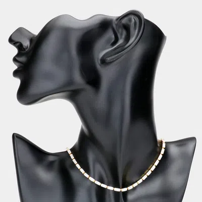 Fashnzfab Rectangle Stone Necklace In Gold