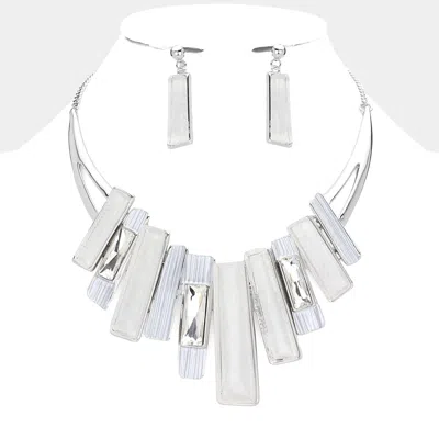 Fashnzfab Rectangle Stone Pointed Colored Metal Necklace - Silver, White In Multi