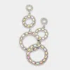 Fashnzfab Rectangle Stone Pointed Triple Open Circle Link Dangle Evening Earrings In Metallic