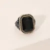 Fashnzfab Rectangle Stone Stretch Ring In Black