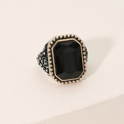 Fashnzfab Rectangle Stone Stretch Ring In Black