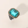 Fashnzfab Rectangle Stone Stretch Ring In Blue