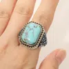 Fashnzfab Rectangle Stone Stretch Ring In Blue