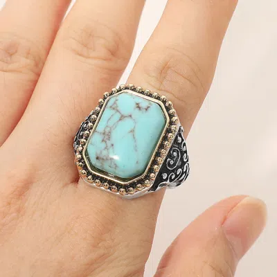 Fashnzfab Rectangle Stone Stretch Ring In Blue