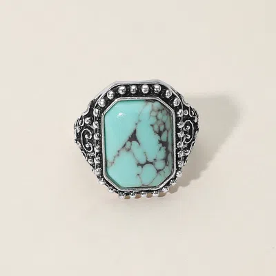 Fashnzfab Rectangle Stone Stretch Ring In Metallic