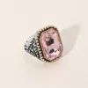 Fashnzfab Rectangle Stone Stretch Ring In Red