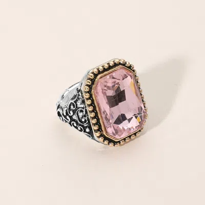 Fashnzfab Rectangle Stone Stretch Ring In Red