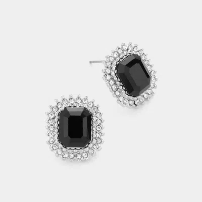 Fashnzfab Rectangle Stone Stud Evening Earrings In Black