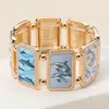 Fashnzfab Rectangular Dolphin Epoxy Cluster Link Stretch Bracelet Gold, Multi In Multi