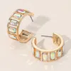 Fashnzfab Rectangular Faceted Stone Around Hoop Earrings - Ab, Gold In Gold