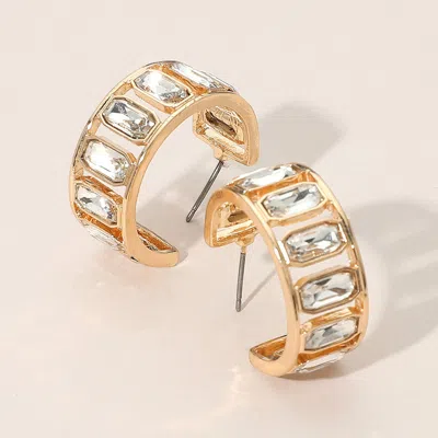 Fashnzfab Rectangular Faceted Stone Around Hoop Earrings - Clear, Gold