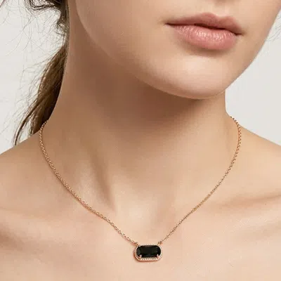 Fashnzfab Rectangular Faceted Stone Cluster Pendant Necklace In Black