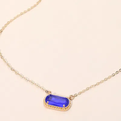 Fashnzfab Rectangular Faceted Stone Cluster Pendant Necklace In Blue