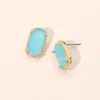 Fashnzfab Rectangular Faceted Stone Cluster Stud Earrings In Blue