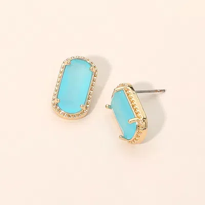 Fashnzfab Rectangular Faceted Stone Cluster Stud Earrings In Blue