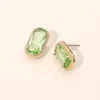 Fashnzfab Rectangular Faceted Stone Cluster Stud Earrings In Green