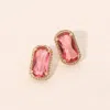 Fashnzfab Rectangular Faceted Stone Cluster Stud Earrings In Gold
