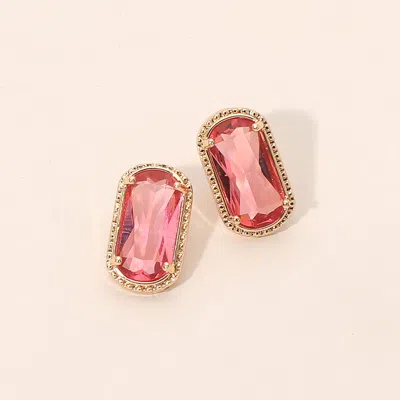 Fashnzfab Rectangular Faceted Stone Cluster Stud Earrings In Gold