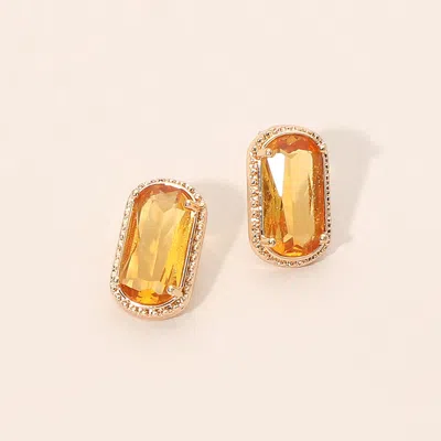 Fashnzfab Rectangular Faceted Stone Cluster Stud Earrings In Gold