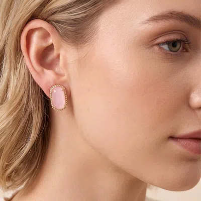 Fashnzfab Rectangular Faceted Stone Cluster Stud Earrings In Pink